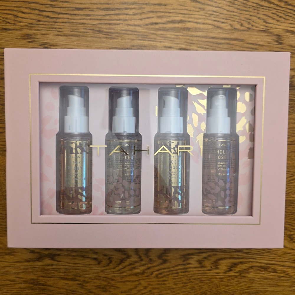 Tahari Body Oil Lotion Gift 4 Pack Pink Peony Almond Rose Blossom Vanilla Rose